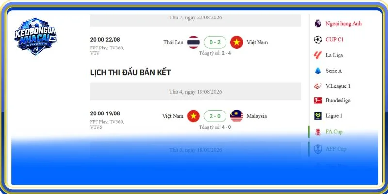 Lịch Thi Đấu có chức năng lọc rất tiện dụng